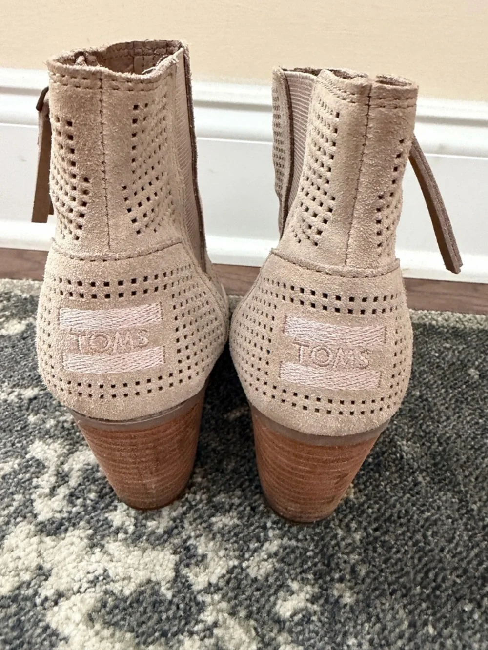 Toms Taupe Perforated Suede Peep-Toe Ankle Booties - Picture 2 of 2